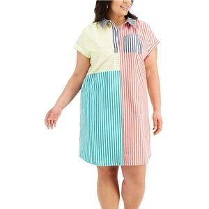 Style & Co Womens Striped Colorblock Cotton Shirt Dress Multi-Color Large NWT